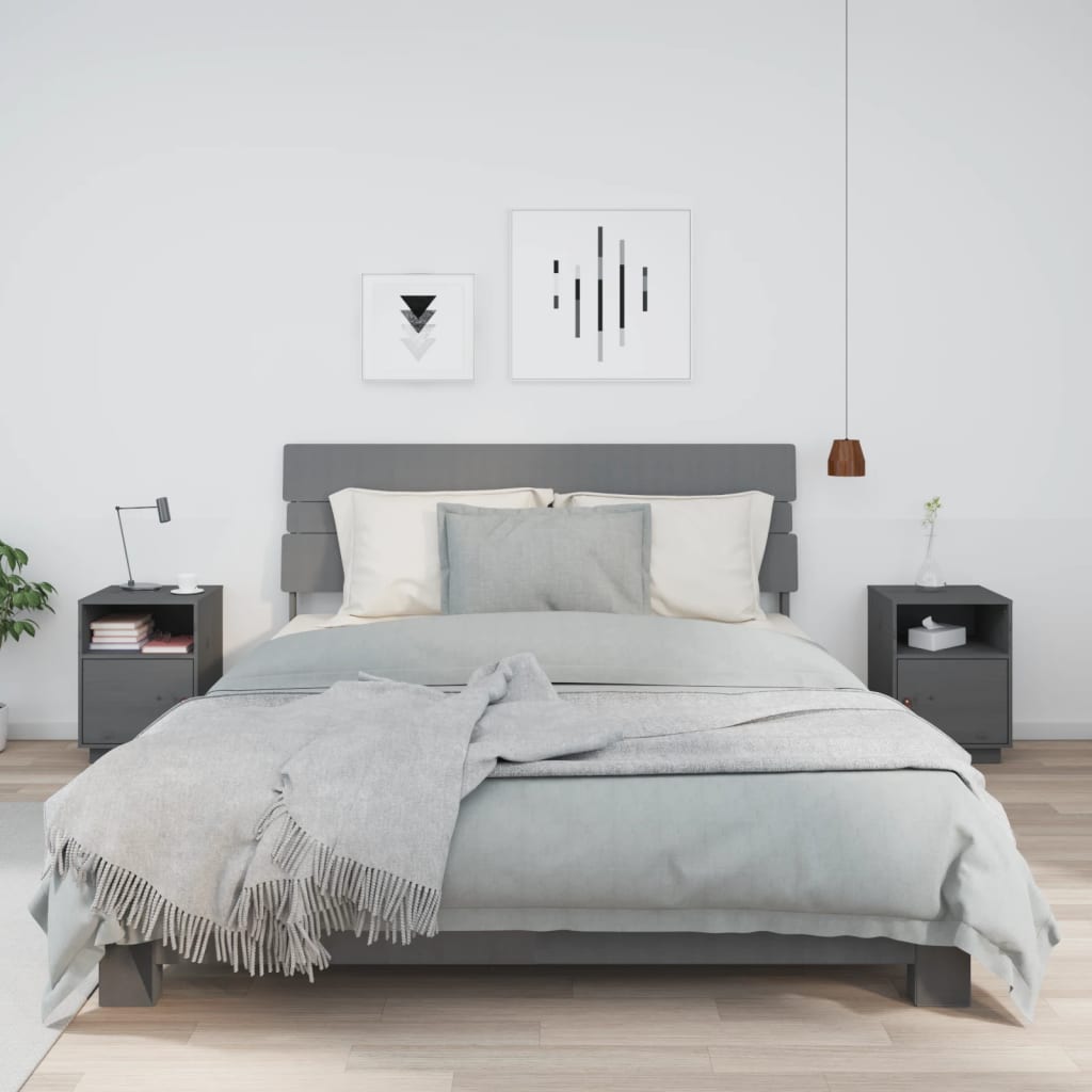 vidaXL Szafki nocne, 2 szt., szare, 40x34x55 cm, lite drewno sosnowe