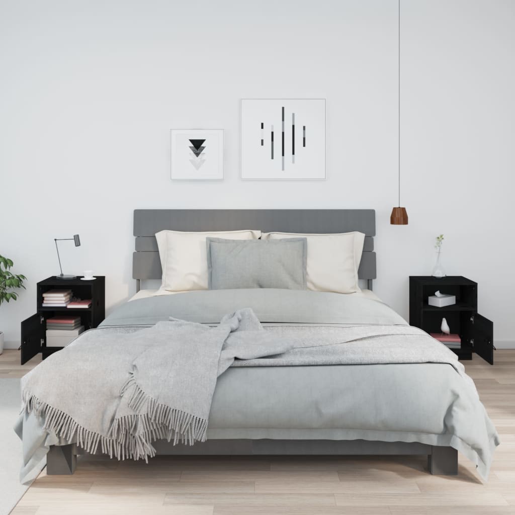 vidaXL Nachtkastjes 2 st 40x34x55 cm massief grenenhout zwart afbeelding