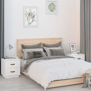 Nočna omarica 2 kosa bela 40x34x45 cm trdna borovina