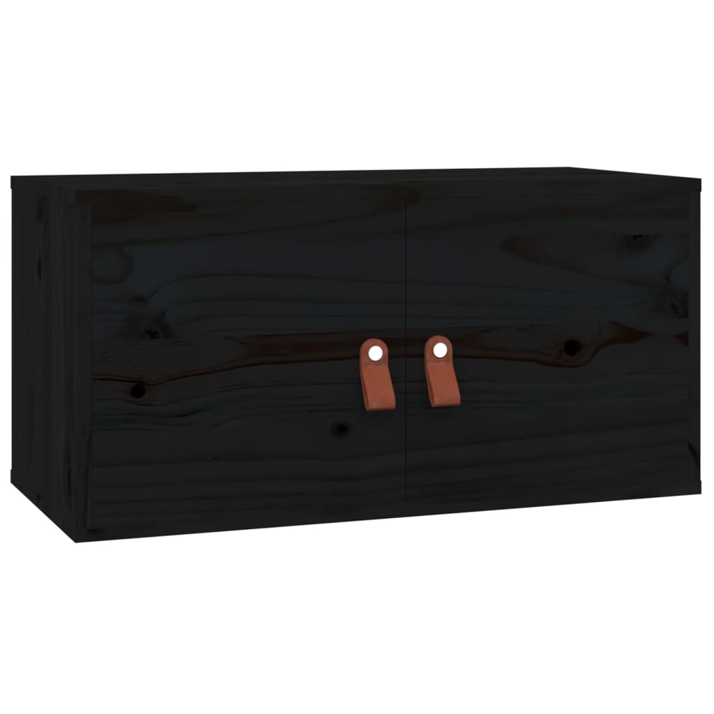 2 darab fekete tömör fenyőfa faliszekrény 60 x 30 x 30 cm 
