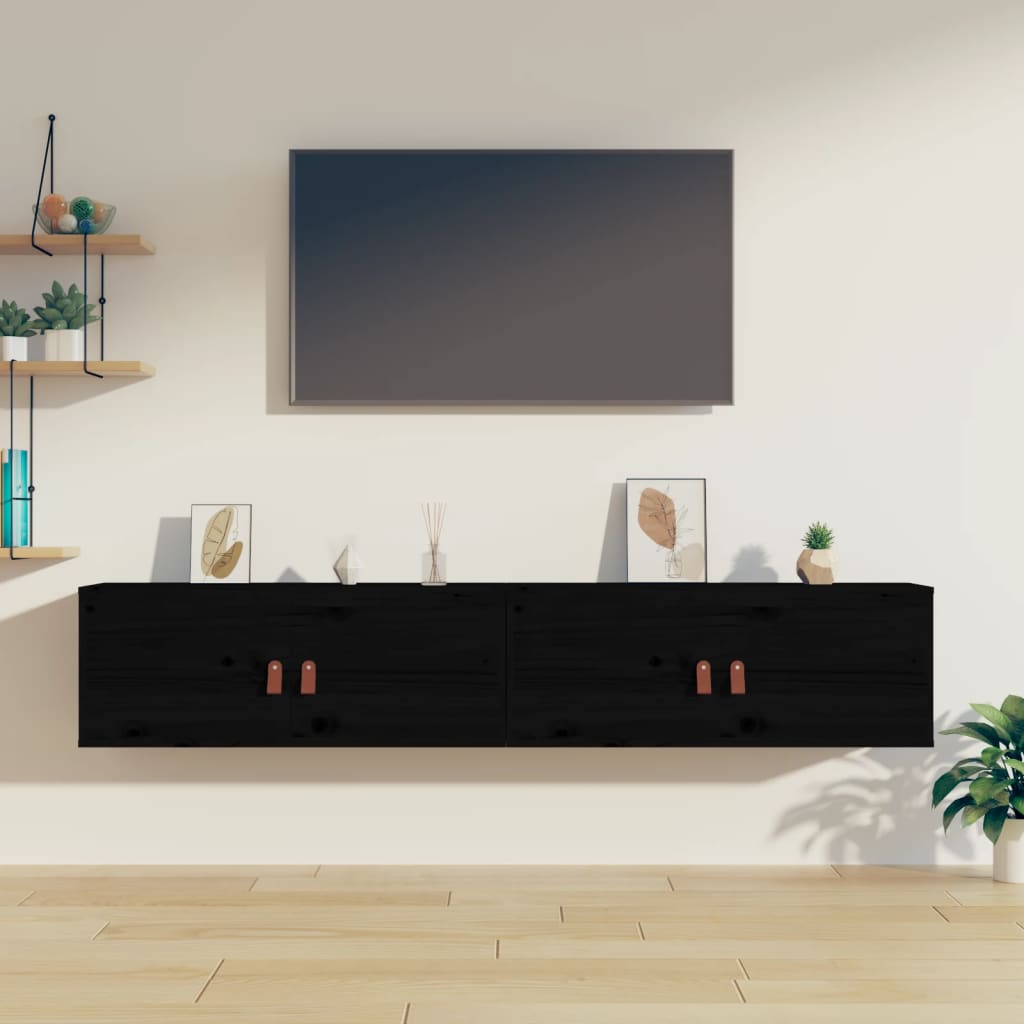 Armoires murales 2 pcs Noir 80x30x30 cm Bois de pin massif