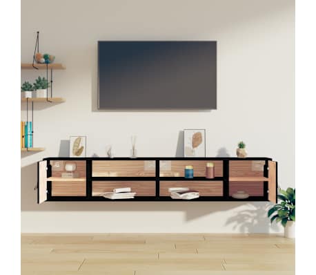 vidaXL Veggsk&aacute;par 2 stk Svartir 80x30x30 cm Gegnheil Fura