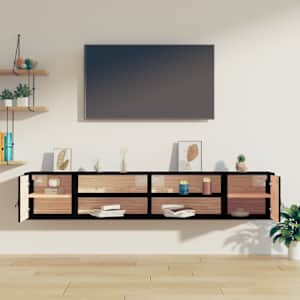 vidaXL Veggsk&aacute;par 2 stk Svartir 80x30x30 cm Gegnheil Fura