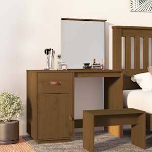 Toaletna mizica medeno rjava 95x50x134 cm trdna borovina