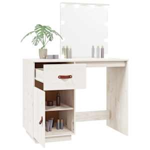 Toaletní stolek s LED bílý 95 x 50 x 133,5 cm masivní borovice - obrázek 5
