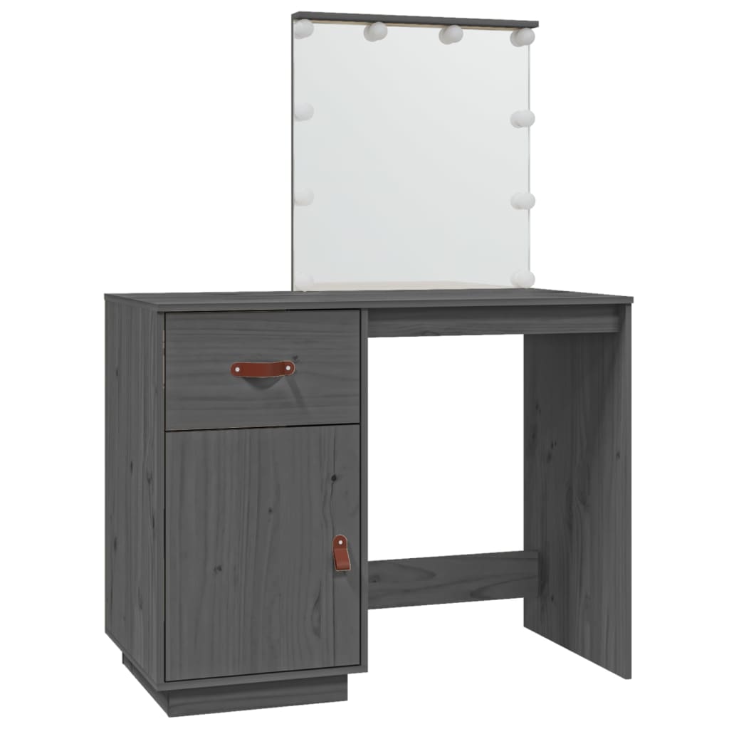 Thumbnail - vidaXL Schminktisch mit LED Grau 95x50x133,5 cm Massivholz Kiefer