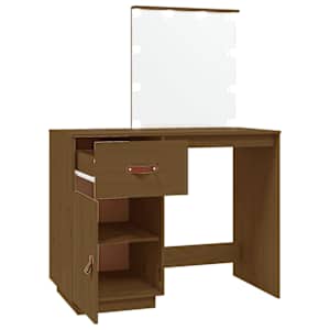Toaletní stolek s LED medově hnědý 95x50x133,5 cm borovice - obrázek 8