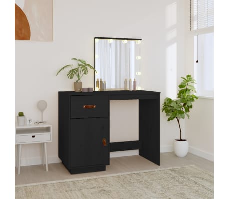 vidaXL Dressing Table with LED Black 95x50x133.5 cm Solid Wood Pine