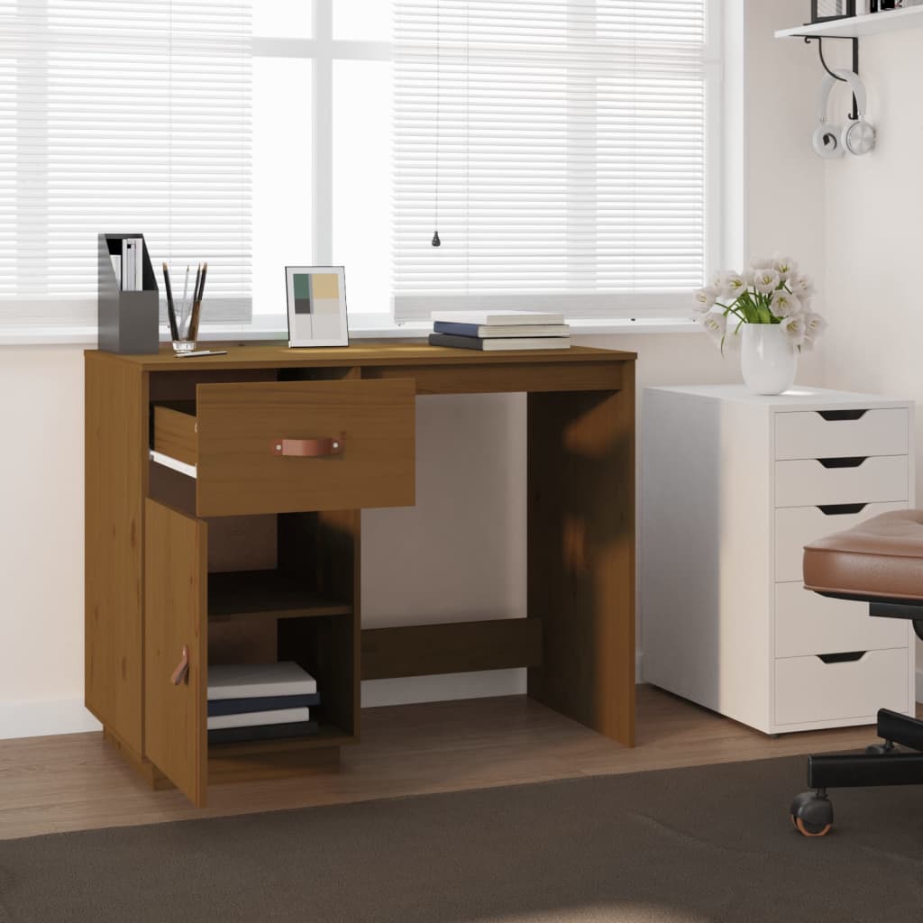 vidaXL Birou, maro miere, 95x50x75 cm, lemn masiv de pin