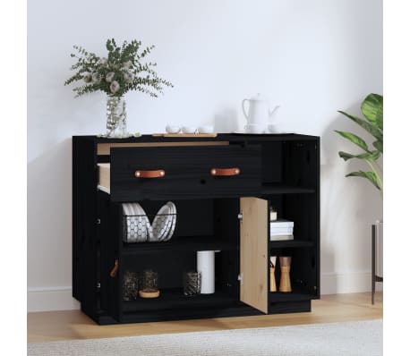vidaXL Dressoir 98,5x40x75 cm massief grenenhout zwart