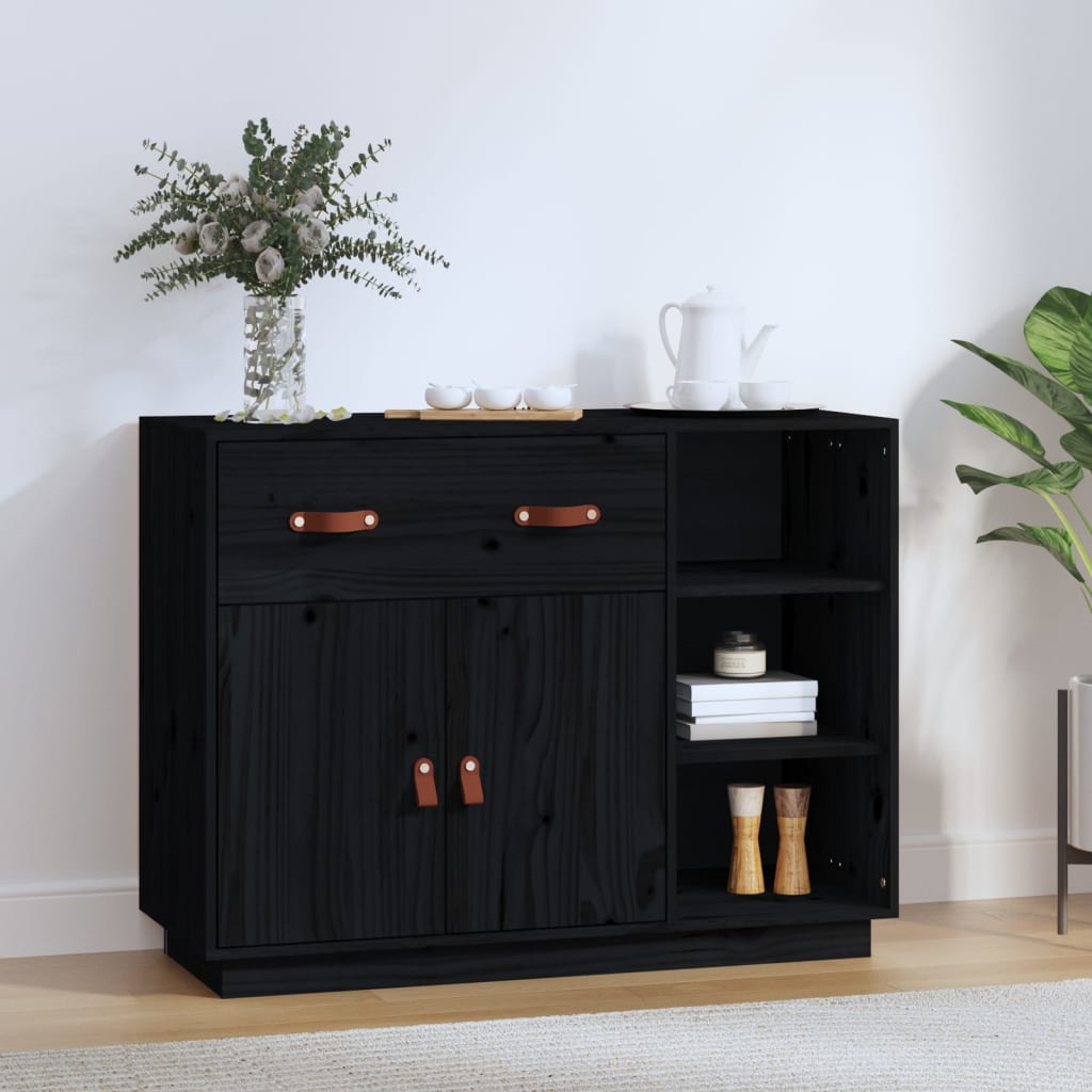 vidaXL Sideboard Schwarz 98,5x40x75 cm Massivholz Kiefer