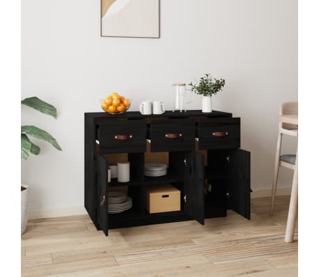 vidaXL Sideboard Black 100x40x75 cm Solid Wood Pine