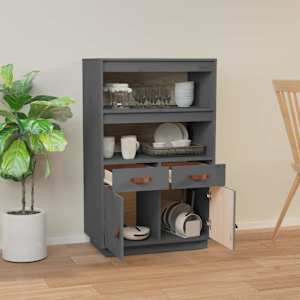 Skříň highboard šedá 67 x 40 x 108,5 cm masivní borové dřevo - obrázek 3