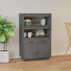 Skříň highboard šedá 67 x 40 x 108,5 cm masivní borové dřevo - obrázek 1