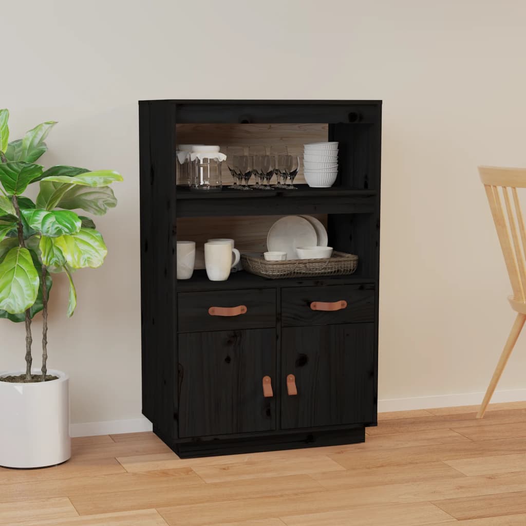 VIDAXL - vidaXL Aparador alto 67x40x108,5 cm pinho maciço preto vidaXL Aparador alto 67x40x108,5 cm pinho maciço preto