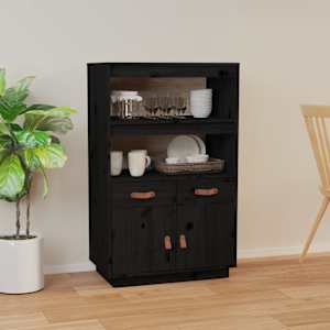 Visoka omara črna 67x40x108,5 cm trdna borovina