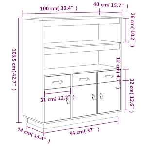 Skříň highboard 100x40x108,5 cm masivní borové dřevo - obrázek 12