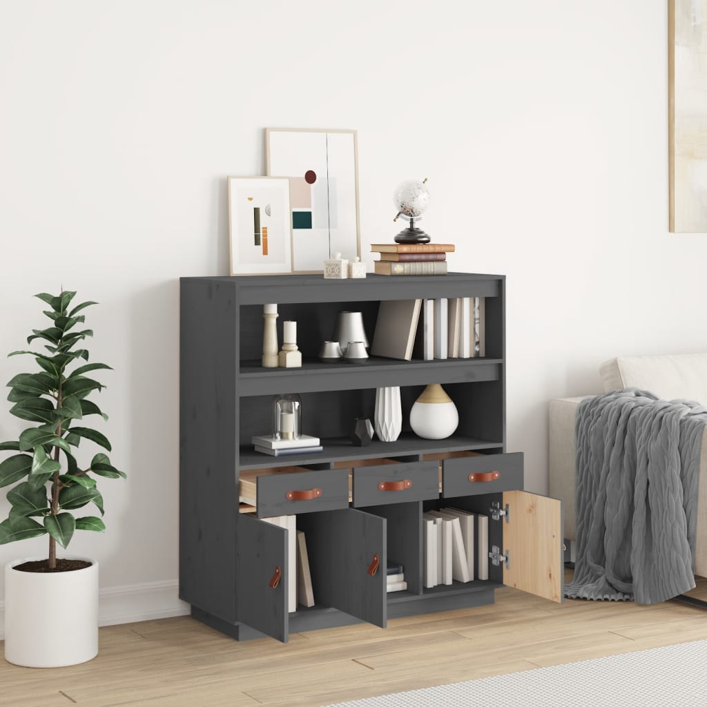 vidaXL Hoge kast 100x40x108,5 cm massief grenenhout grijs afbeelding