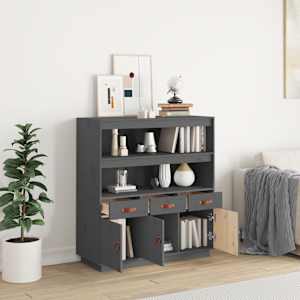 Skříň highboard šedá 100x40x108,5 cm masivní borové dřevo - obrázek 3