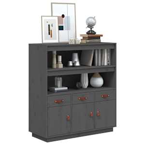 Skříň highboard šedá 100x40x108,5 cm masivní borové dřevo - obrázek 4