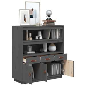 Skříň highboard šedá 100x40x108,5 cm masivní borové dřevo - obrázek 5