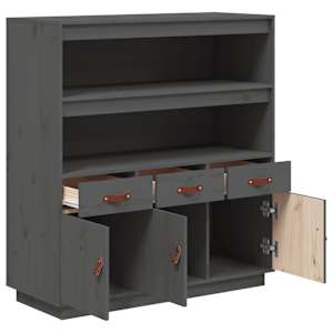 Skříň highboard šedá 100x40x108,5 cm masivní borové dřevo - obrázek 7