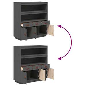 Skříň highboard šedá 100x40x108,5 cm masivní borové dřevo - obrázek 10