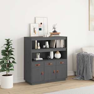 Skříň highboard šedá 100x40x108,5 cm masivní borové dřevo - obrázek 1
