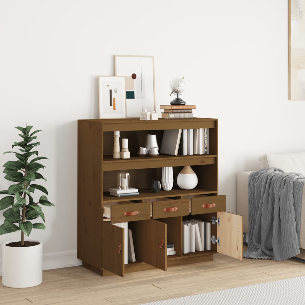 vidaXL Hoge kast 100x40x108,5 cm massief grenenhout honingbruin afbeelding