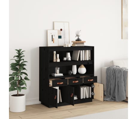 vidaXL Komoda, juoda, 100x40x108,5cm, pu&scaron;ies medienos masyvas