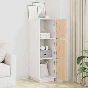 vidaXL Ντουλάπι Ψηλό Λευκό 34 x 40 x 108,5 εκ. από Μασίφ Ξύλο Πεύκου