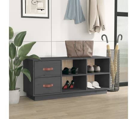 vidaXL Suoliukas batams, pilkas, 100x34x45cm, pu&scaron;ies medienos masyvas