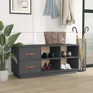 vidaXL Suoliukas batams, pilkas, 100x34x45cm, pu&scaron;ies medienos masyvas