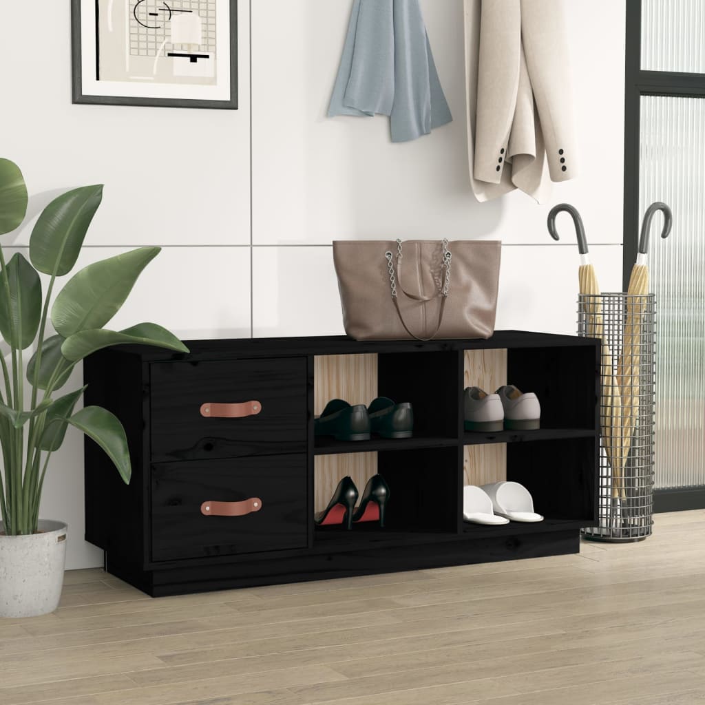 vidaXL Schoenenbank 100x34x45 cm massief grenenhout zwart afbeelding