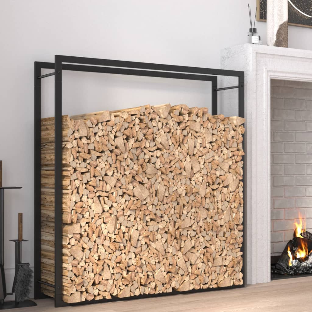 vidaXL Suport pentru lemne de foc, negru mat, 110x28x116 cm, oțel