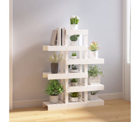 vidaXL Augalų stovas, baltas, 85x25x109,5cm, pušies medienos masyvas