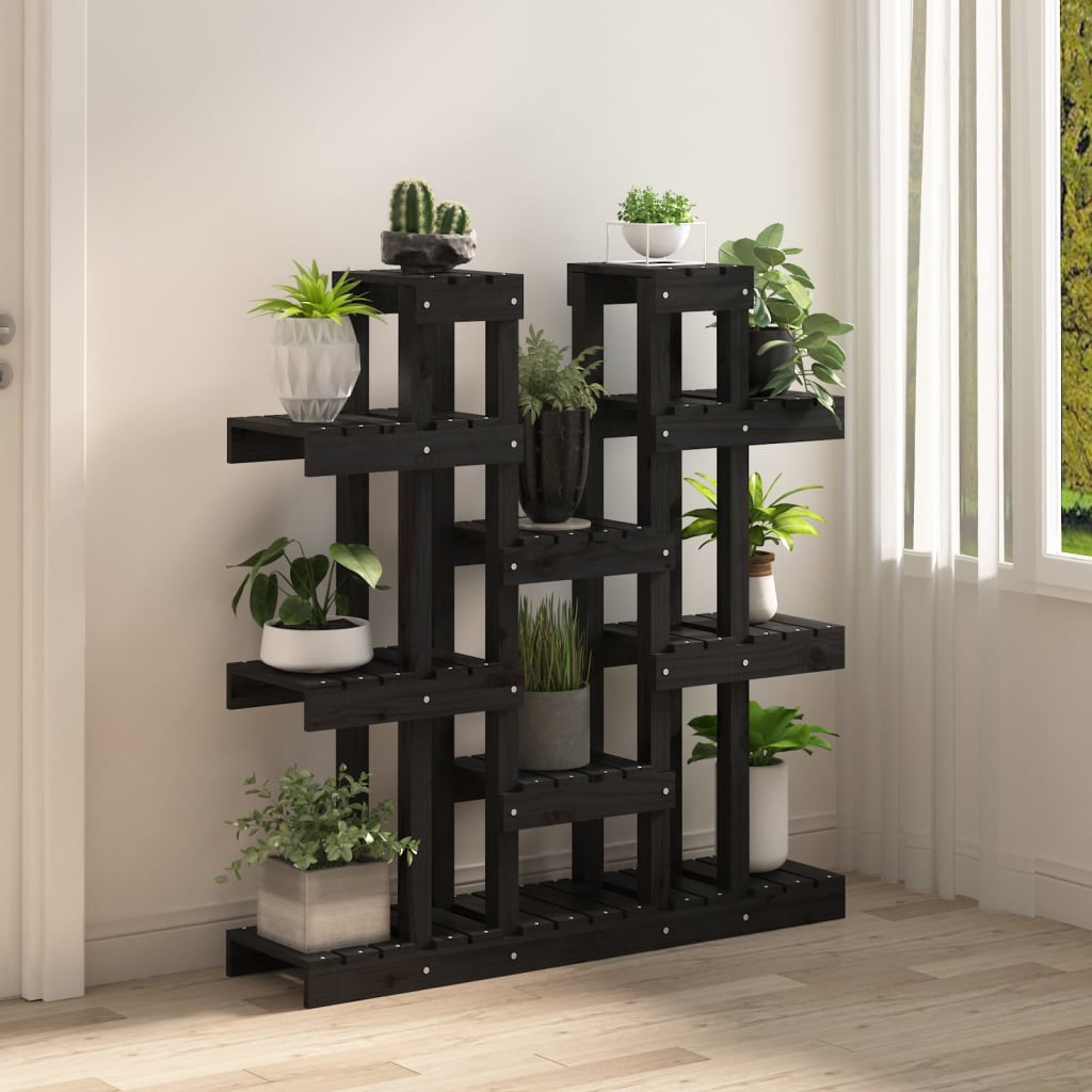 Pflanzenständer Schwarz 104,5x25x109,5 cm Massivholz Kiefer | Stepinfit.de