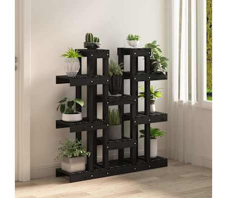 vidaXL Suporte para plantas 104,5x25x109,5 cm pinho maci&ccedil;o preto