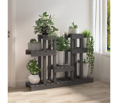 vidaXL Plantenstandaard grijs 104,5x25x77,5 cm massief grenenhout