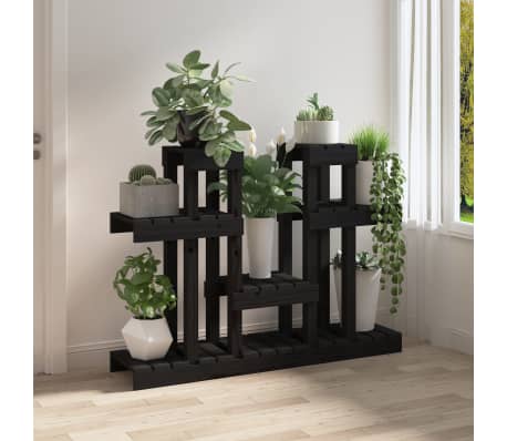 vidaXL Augalų stovas, juodas, 104,5x25x77,5cm, pušies medienos masyvas