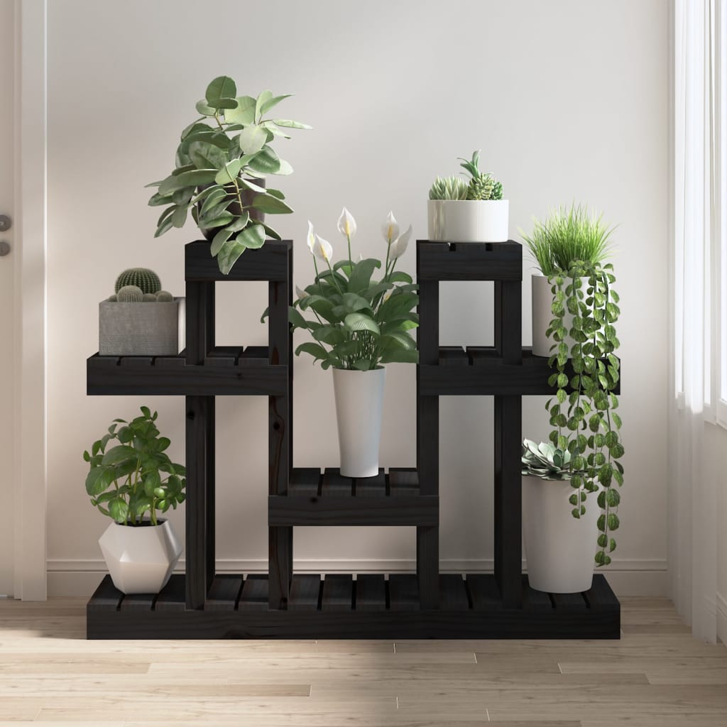 Vidaxl Suport Pentru Plante, Negru, 104,5x25x77,5cm, Lemn Masiv De Pin