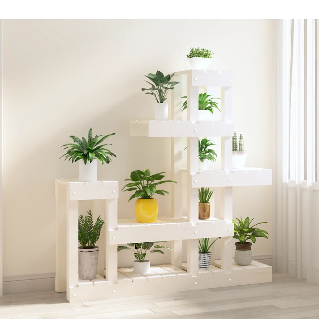 vidaXL Stojan na rastliny biely 92x25x97 cm masívna borovica