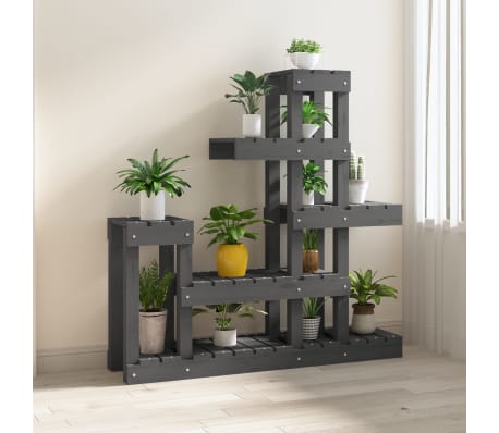 vidaXL Augalų stovas, pilkas, 92x25x97cm, pušies medienos masyvas