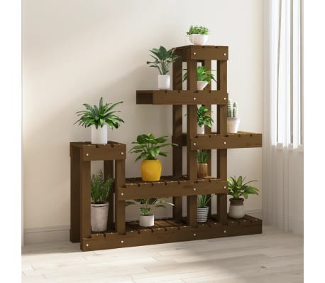 vidaXL Augalų stovas, medaus rudas, 92x25x97cm, pu&scaron;ies masyvas