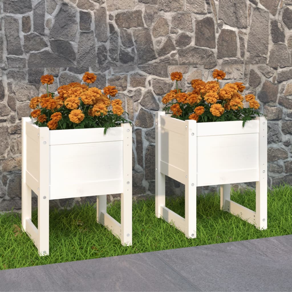 Jardiniere, 2 buc., alb, 40x40x52,5 cm, lemn masiv de pin