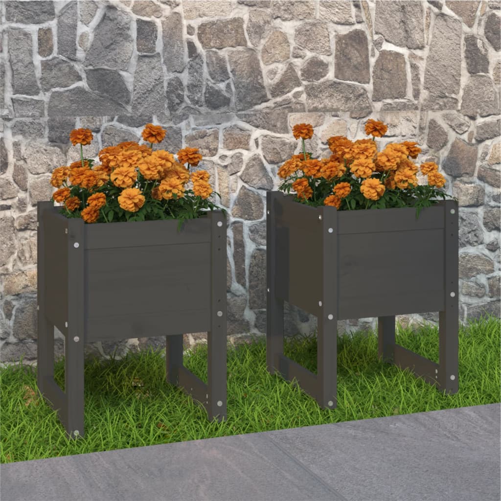 vidaXL Jardinières 2 pcs Gris 40x40x52,5 cm Bois massif de pin