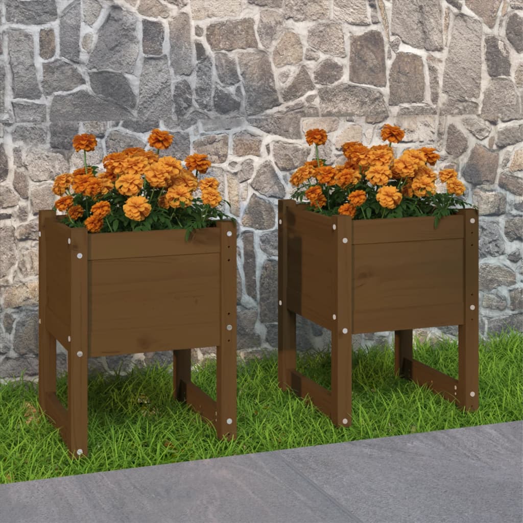 vidaXL Jardiniere, 2 buc., maro miere, 40x40x52,5cm, lemn masiv de pin