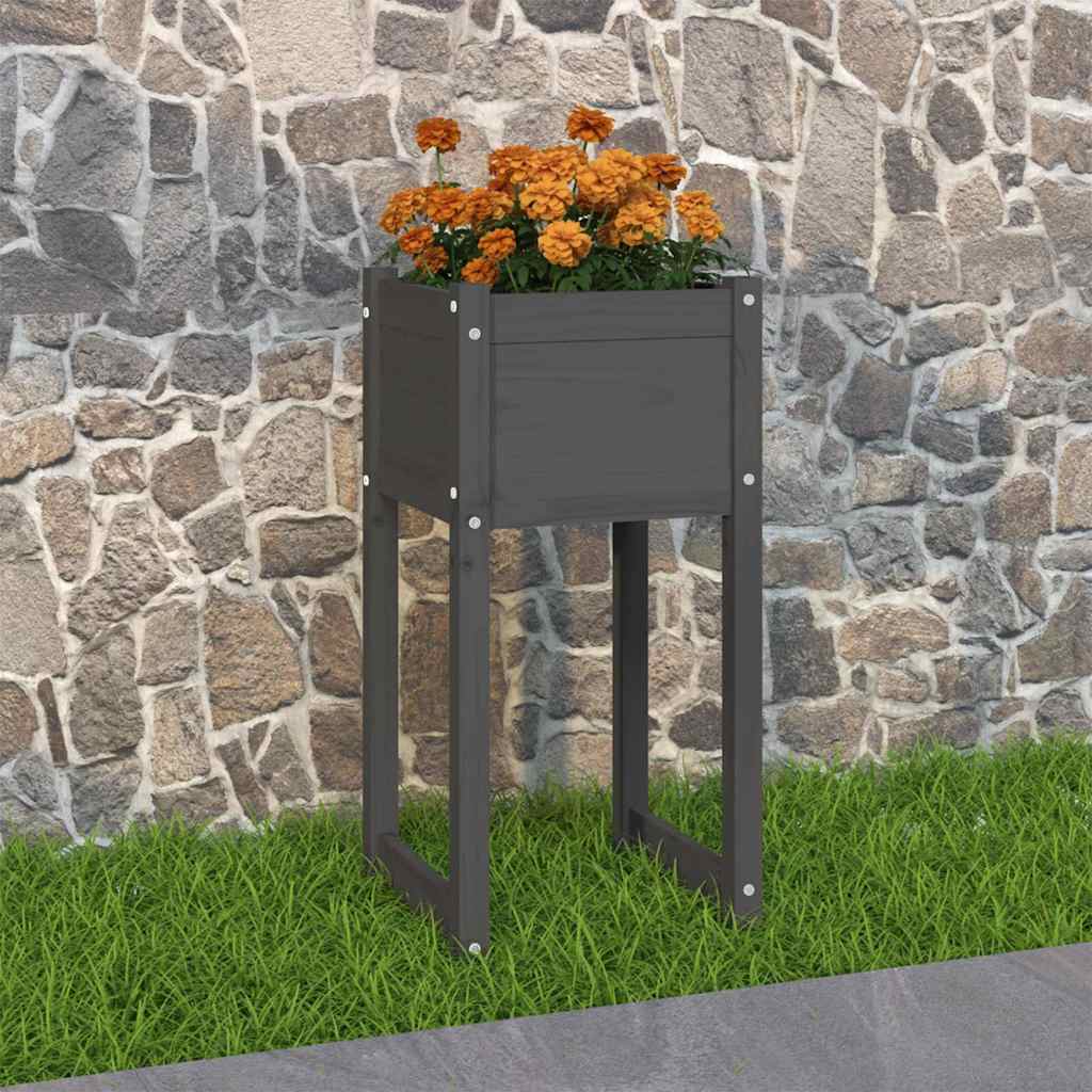 Plantekasse Massivt Fyrretræ - Grå / 40 X 40 x 81 cm / 1