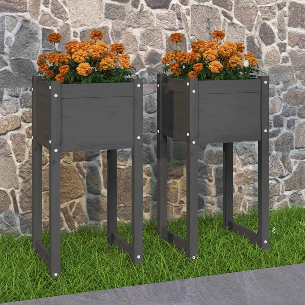 vidaXL plantekasser 2 stk. 40x40x81 cm massivt fyrretræ grå