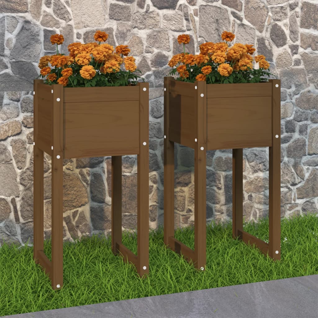 vidaXL Jardiniere, 2 buc., maro miere, 40x40x81 cm, lemn masiv de pin